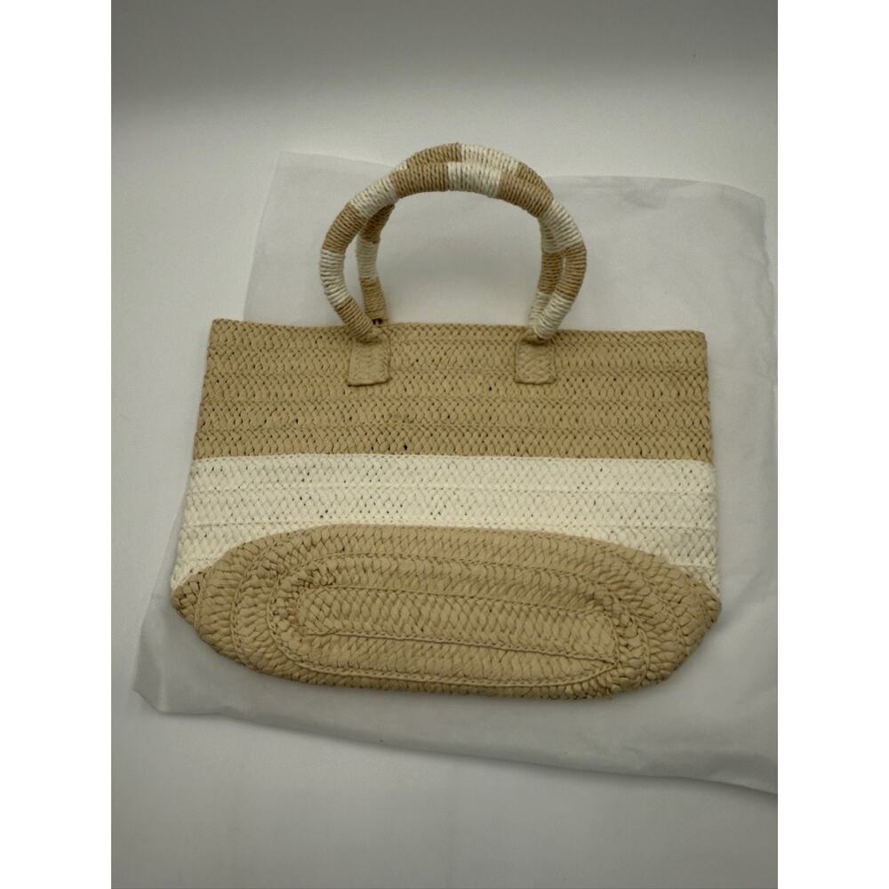 ALTRU Straw Tote Bag Beige White Stripe Woven Purse Summer Beach Handbag New